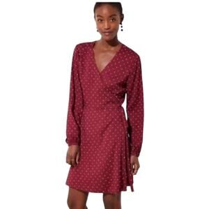 Loft Burgundy Star Print Long Sleeve Tie Waist Wrap Dress Size 2